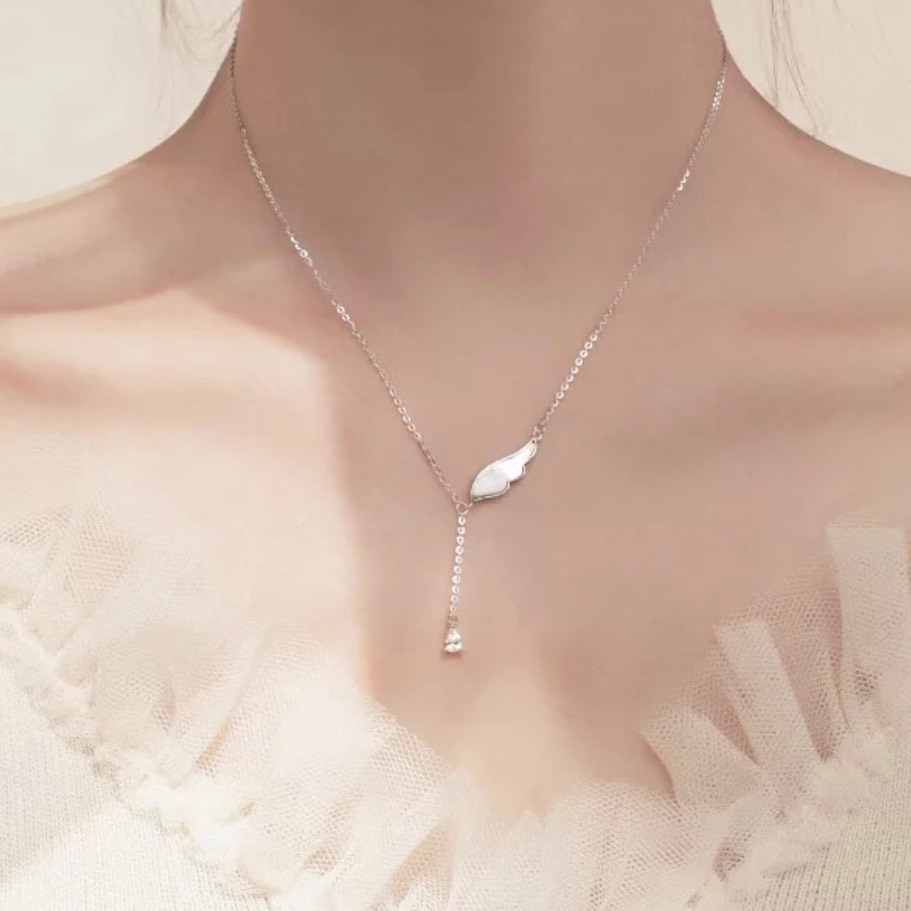 925 Sterling Silver Cz Angel Wing Necklace